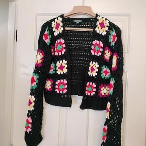 Women's Wild Fable Black Cotton  crocheted Cardigan size S